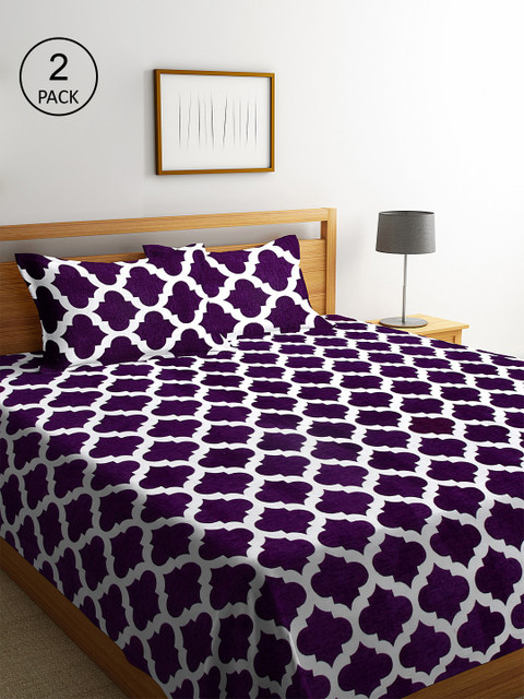 

Klotthe Pack of 2 Purple Woven Design Double Bed Cover With 4 Pillow Covers