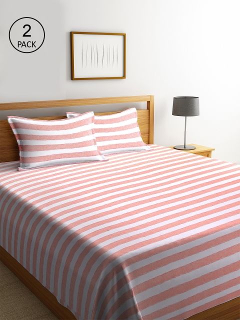 

Klotthe Pack of 2 Orange Striped Double Bed Cover With 4 Pillow Covers