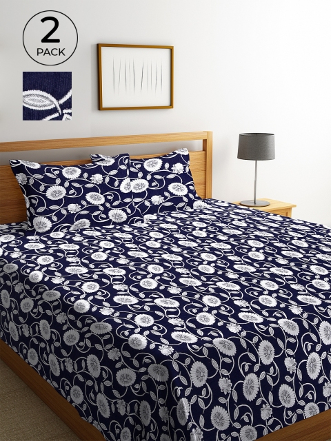 

Klotthe Pack of 2 NavyBlue Woven Design Double Bed Cover With 4 Pillow Covers, Navy blue