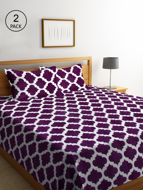 

Klotthe Pack of 2 Purple Woven Design Double Bed Cover With 4 Pillow Covers