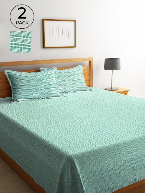 

Klotthe Pack of 2 Green Woven Design Double Bed Cover With 4 Pillow Covers