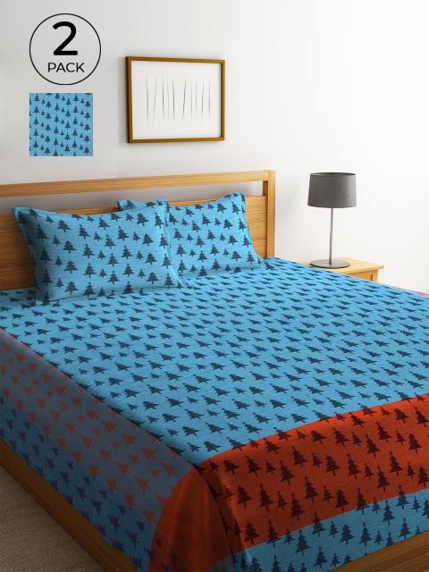 

Klotthe Pack of 2 Blue Woven Design Double Bed Cover With 4 Pillow Covers