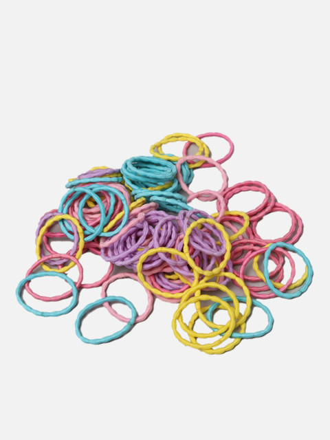 

Yellow Bee Girls Set Of 100 Multicoloured Solid Ponytail Holders, Multi