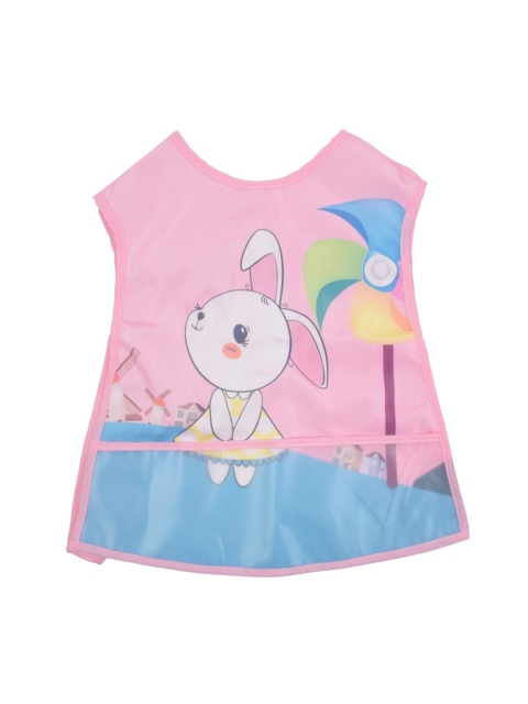 

Yellow Bee Girls Pink & Blue Bunny Printed Feeding Bib With Crumb Collector