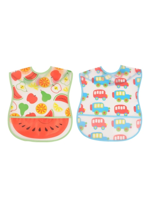 

Yellow Bee Unisex Kids Set Of 2 Printed Bib With Crumb Collector, White