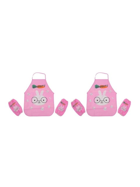 

Yellow Bee Unisex Kids Set Of 2 Pink & White Printed Rabbitt Apron With Mittens