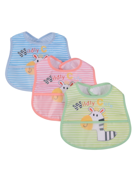 

Yellow Bee Infants Set of 3 Animal Printed Bibs with Crumb Collector, Pink