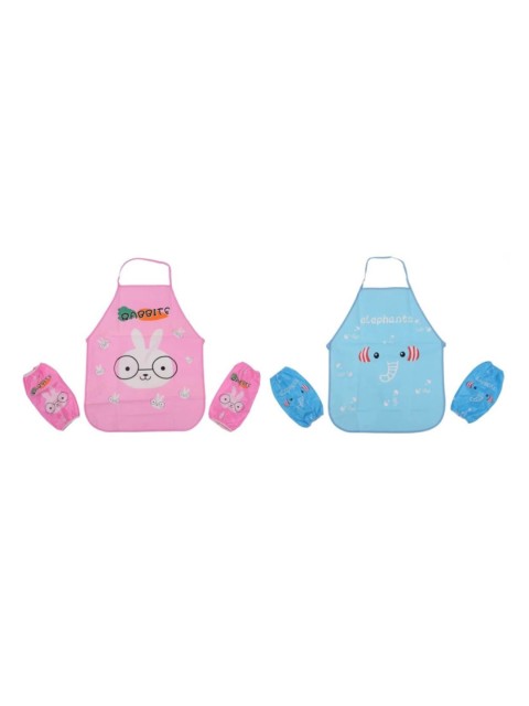 

Yellow Bee Kids Set Of 2 Printed Craft Aprons With Mittens, Blue