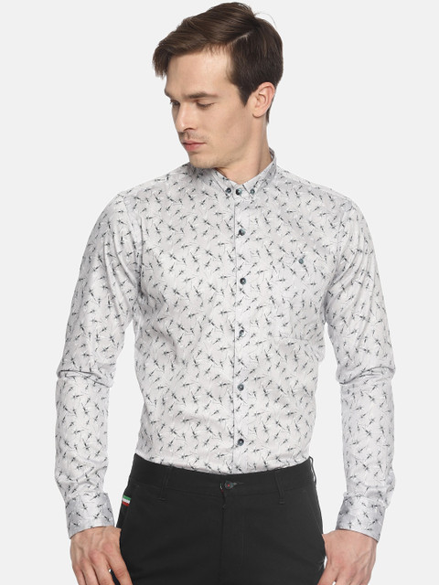 

COUPER & COLL Men Grey Slim Fit Printed Cotton Formal Shirt