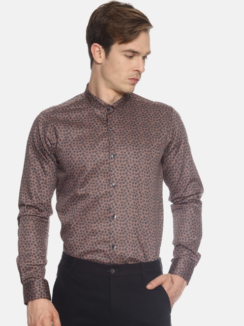 

COUPER & COLL Men Brown Slim Fit Printed Cotton Casual Shirt