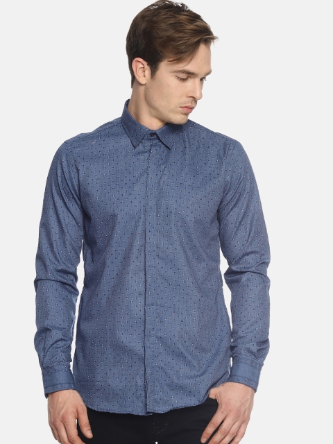 

COUPER & COLL Men Blue Slim Fit Printed Cotton Casual Shirt