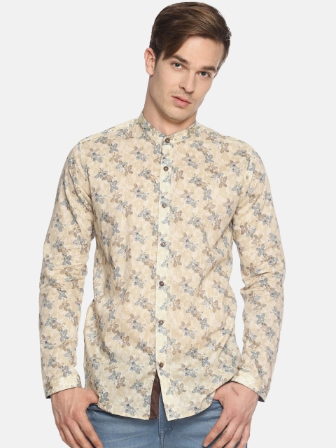 

COUPER & COLL Men Beige Slim Fit Printed Cotton Casual Shirt