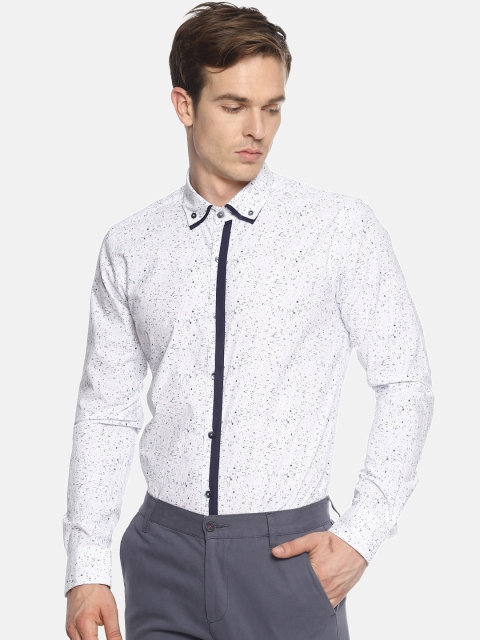 

COUPER & COLL Men White Slim Fit Printed Cotton Casual Shirt