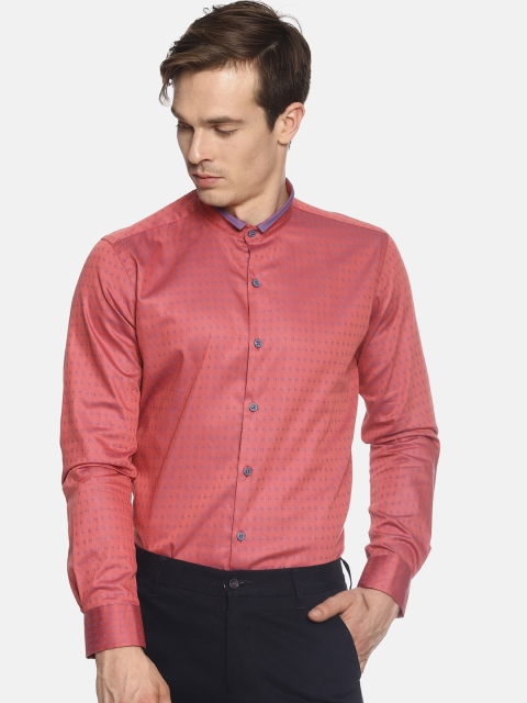 

COUPER & COLL Men Pink Slim Fit Self Design Cotton Formal Shirt