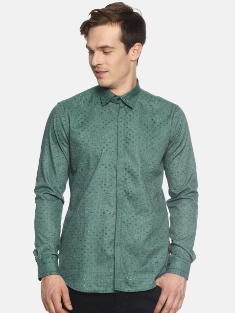 

COUPER & COLL Men Green Slim Fit Printed Cotton Casual Shirt