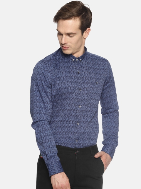 

COUPER & COLL Men Blue Slim Fit Printed Cotton Casual Shirt