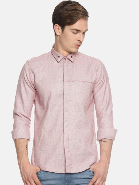 

COUPER & COLL Men Peach-Coloured Slim Fit Solid Cotton Casual Shirt