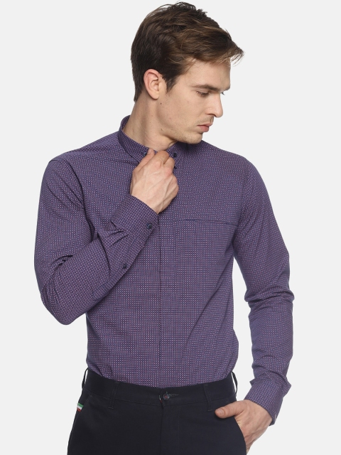 

COUPER & COLL Men Navy Blue Slim Fit Printed Cotton Casual Shirt