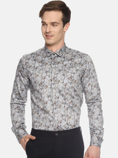 

COUPER & COLL Men Grey Slim Fit Printed Cotton Casual Shirt