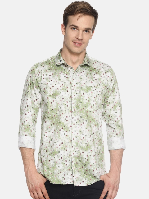 

COUPER & COLL Men Green Slim Fit Printed Cotton Casual Shirt