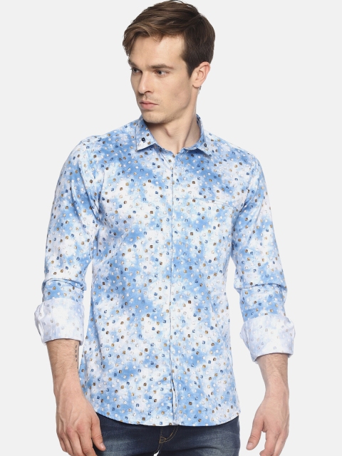 

COUPER & COLL Men Blue Slim Fit Printed Cotton Casual Shirt
