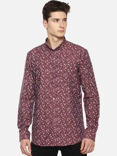 

COUPER & COLL Men Purple Slim Fit Printed Cotton Casual Shirt