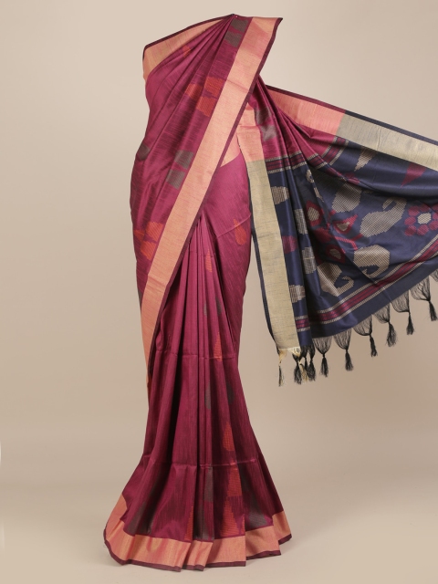 

Pothys Magenta & Navy Blue Jute Silk Woven Design Saree