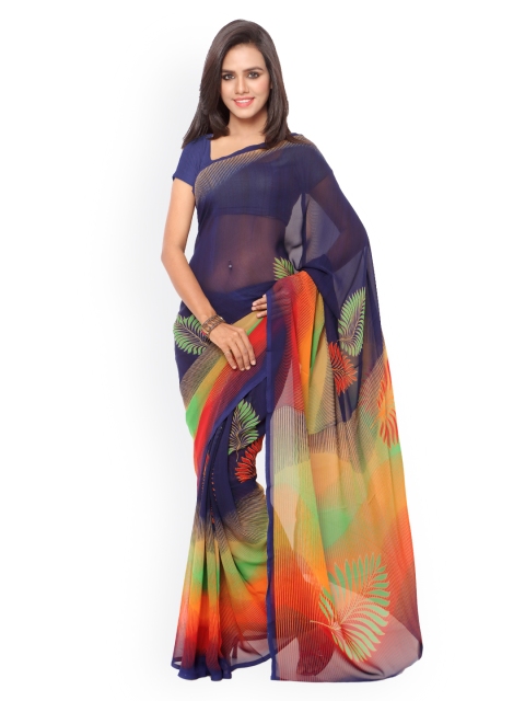

Ligalz Navy Georgette & Chiffon Printed Saree, Navy blue