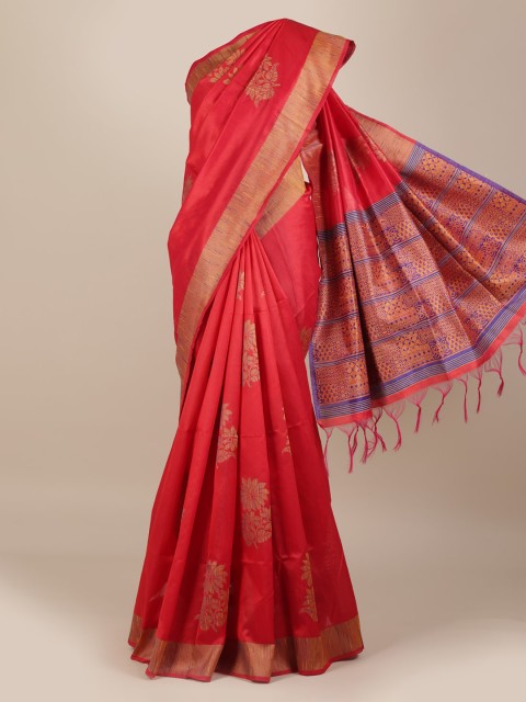

Pothys Red Solid Jute Silk Saree