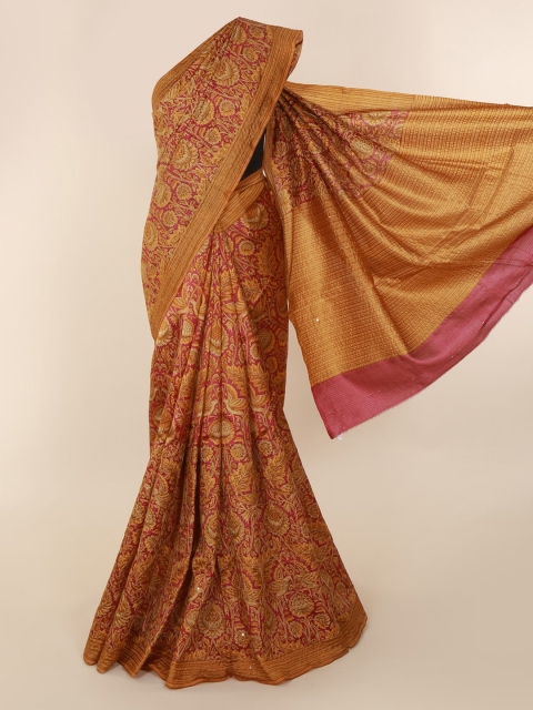 

Pothys Mustard Brown & Maroon Jute Silk Woven Design Saree