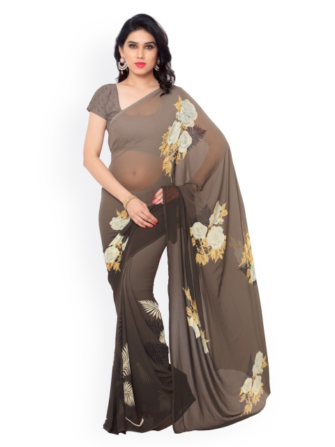 

Ligalz Brown Georgette & Chiffon Floral Print Saree