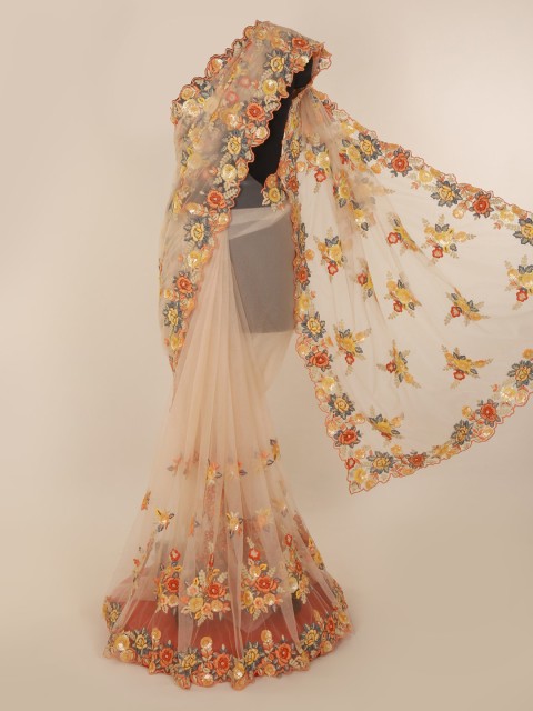 

Pothys Peach-Coloured Embroidered Net Saree
