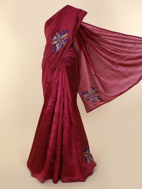 

Pothys Burgundy Embroidered Jute Silk Saree