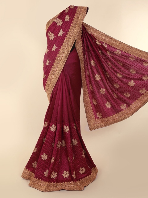 

Pothys Maroon Embroidered Jute Silk Saree