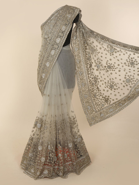 

Pothys Grey Embroidered Net Saree