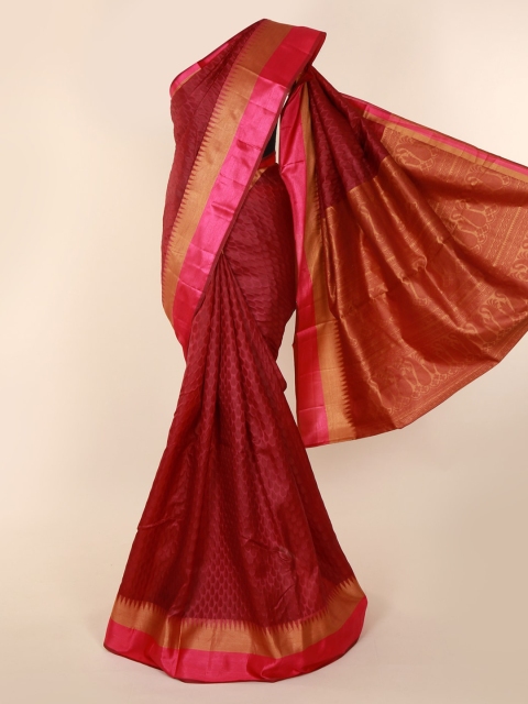 

Pothys Maroon Jute Silk Woven Design Tussar Saree