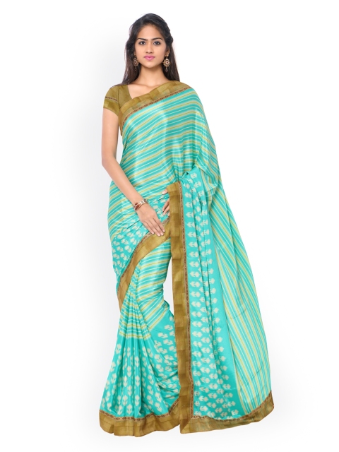 

Ligalz Green Striped Printed Saree
