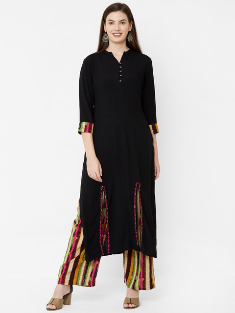 

Juliet Women Black & Green Solid Kurta with Palazzos