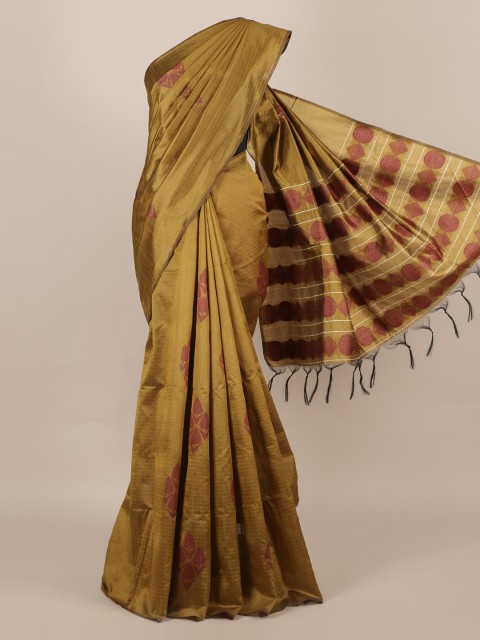 

Pothys Olive Green Woven Design Jute Silk Saree with Jhalar Pallu