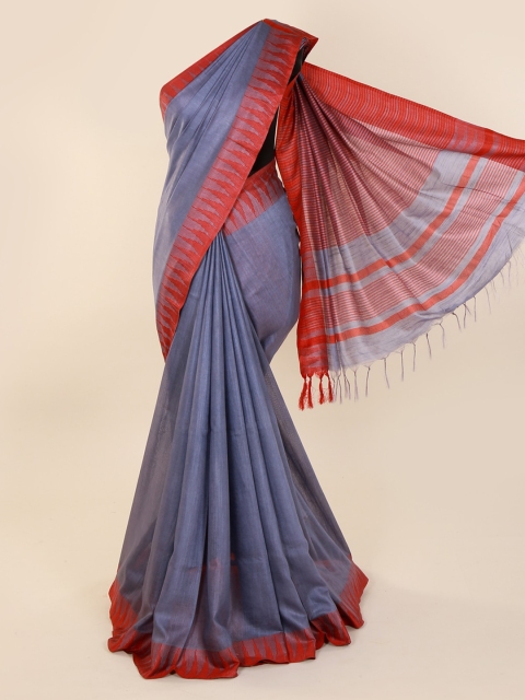

Pothys Blue Solid Linen Blend Saree