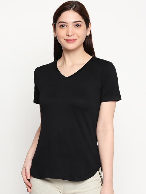 

inocenCia Women Black Solid V-Neck T-shirt