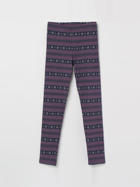 

max Girls Black & Pink Printed Ankle-Length Leggings