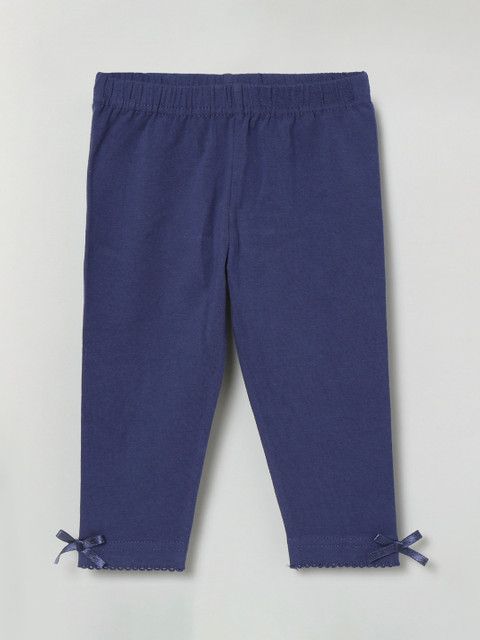 

max Girls Navy Blue Solid Ankle Length Leggings
