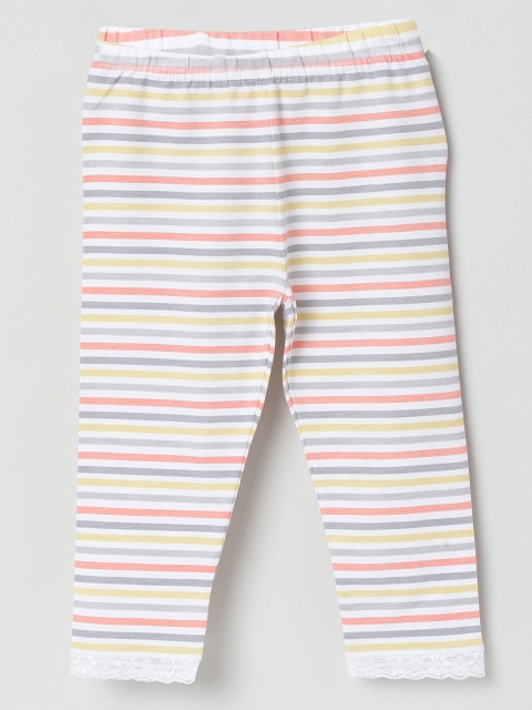 

max Girls White & Yellow Striped Ankle-Length Leggings