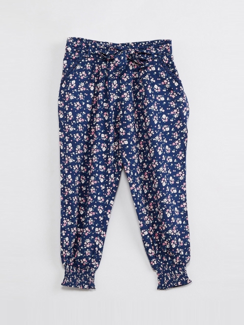 

max Girls Navy Blue Loose Fit Printed Joggers