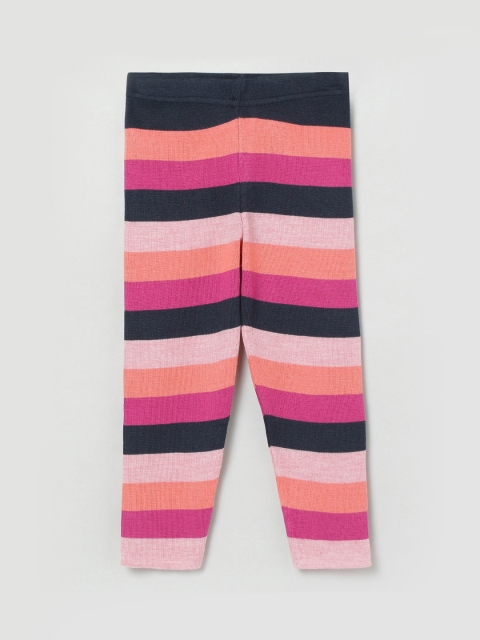 

max Girls Pink & Black Striped Ankle-Length Leggings