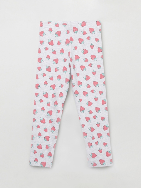 

MAX Girls Grey Melange & Coral Pink Printed Ankle Length Leggings