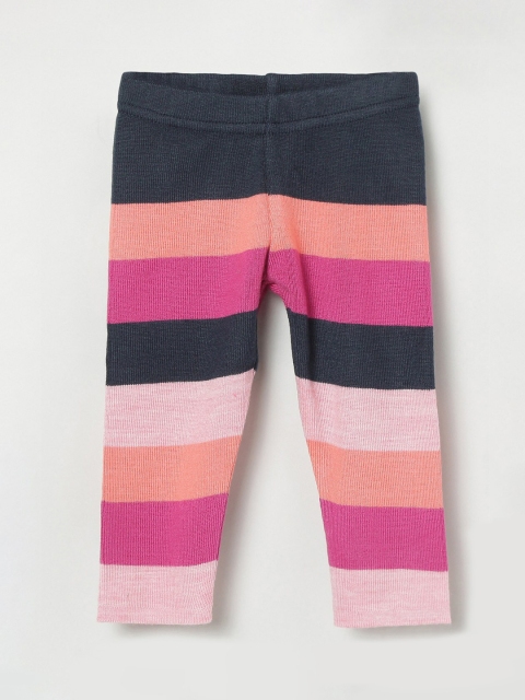 

max Infant Girls Black & Pink Striped Ankle-Length Leggings