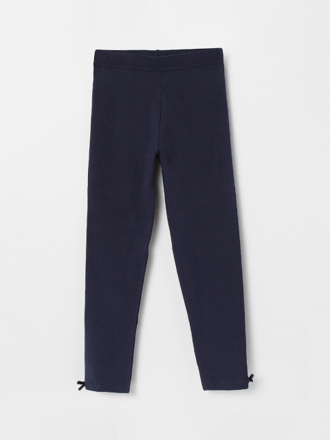 

max Girls Navy Blue Solid Ankle-Length Leggings