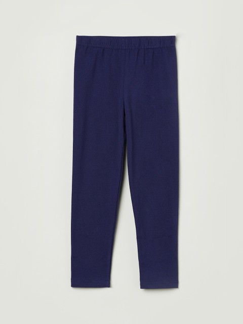 

max Girls Navy Blue Solid Ankle-Length Leggings